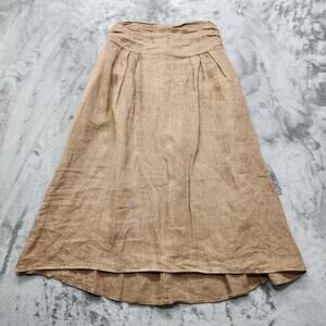 Italian Linen Skirt Womens One Size O/S Tan Brown Pull On A-Line Midi Lagenlook